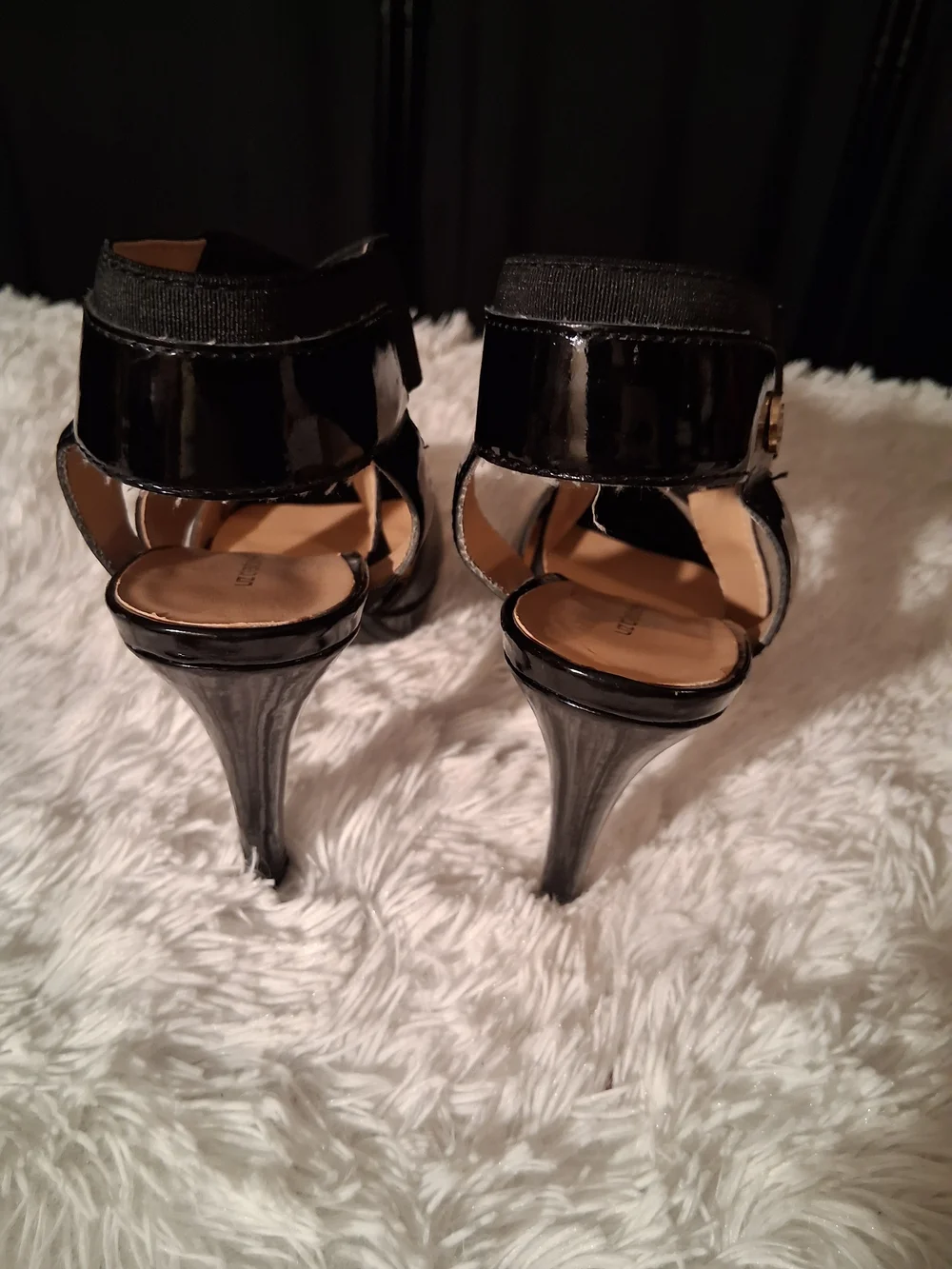 Liz Claiborne Black Patent & Fabric Crisscross Slingback Heels NWOT